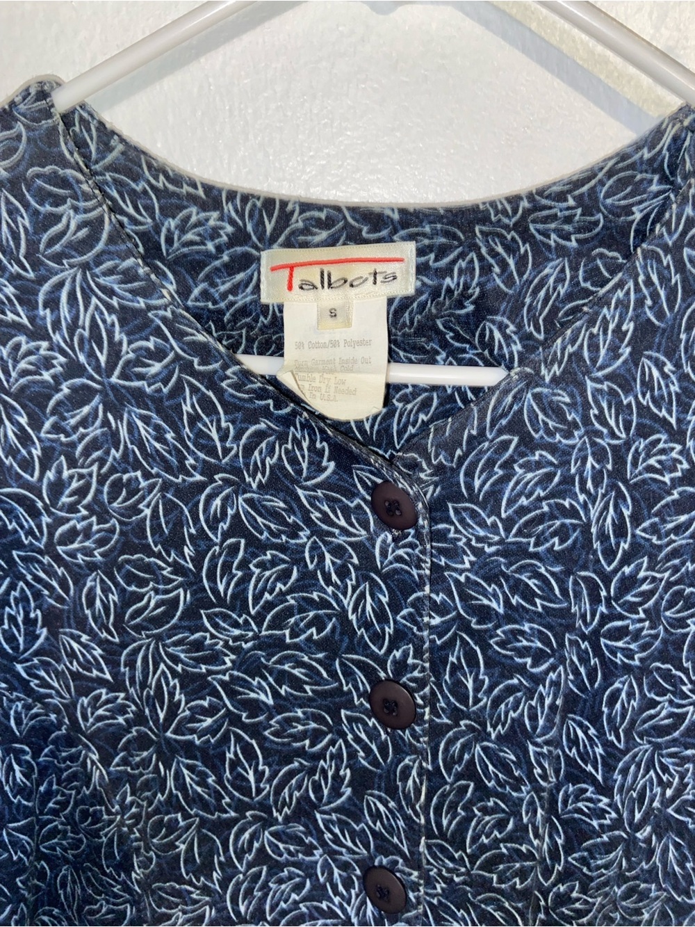 Talbots Vintage 90s Y2K Phoebe Buffay Navy Long-Sleeve Floral Button-Front Dress - Picture 4 of 4